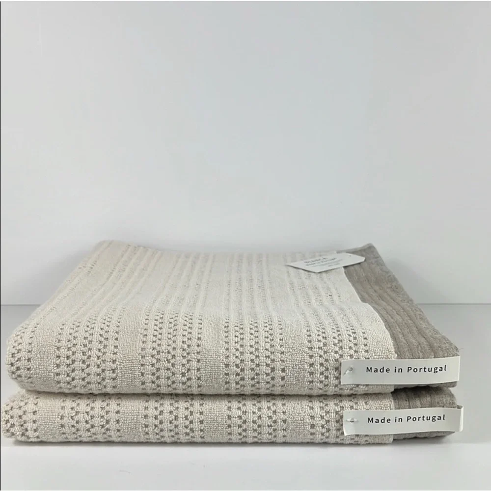 Bianca Portugal Bath Towel Set Tan Textured Soft 100% Cotton 2 Pc Set New